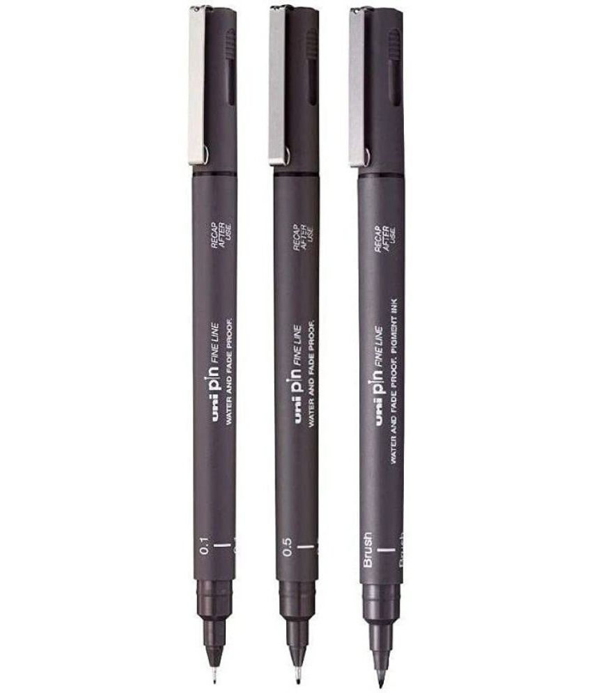     			uni-ball PIN-200B Fine Line Markers Combo Pack, 0.1 Dark Grey, 0.5 Dark Grey & Brush Dark Grey, Pack of 3