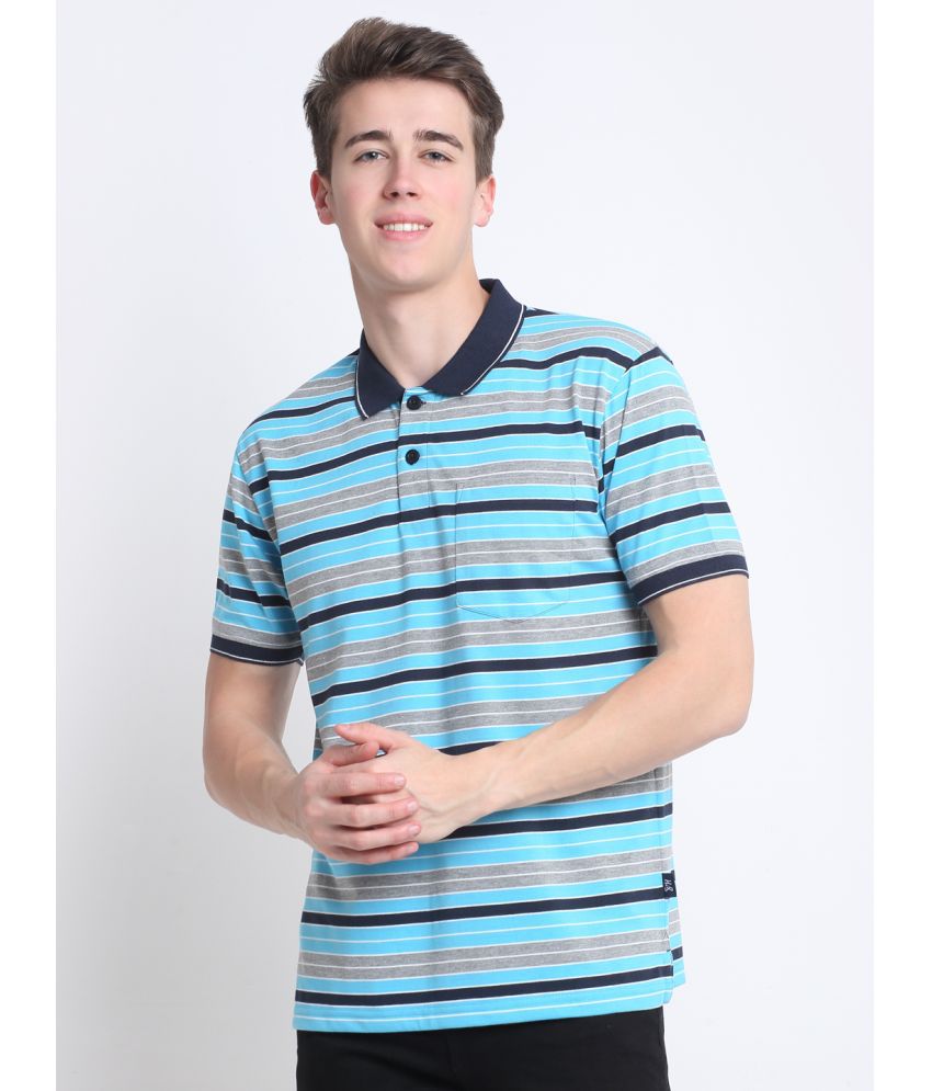     			HARBOR N BAY Cotton Blend Regular Fit Striped Half Sleeves Men's Polo T Shirt - Aqua ( Pack of 1 )