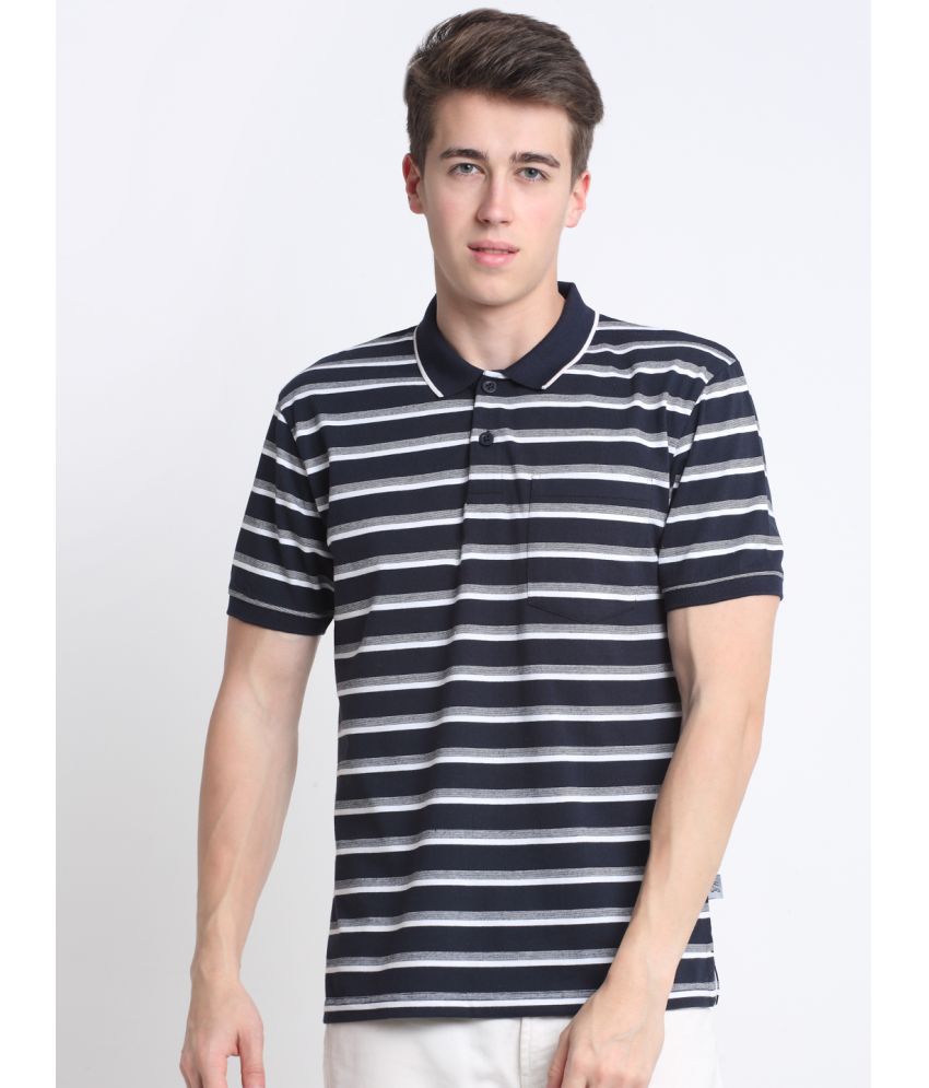     			HARBOR N BAY Cotton Blend Regular Fit Striped Half Sleeves Men's Polo T Shirt - Navy ( Pack of 1 )