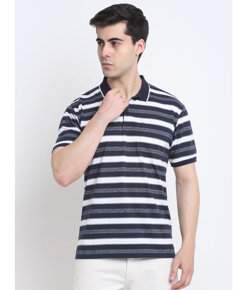     			HARBOR N BAY Cotton Blend Regular Fit Striped Half Sleeves Men's Polo T Shirt - Navy ( Pack of 1 )