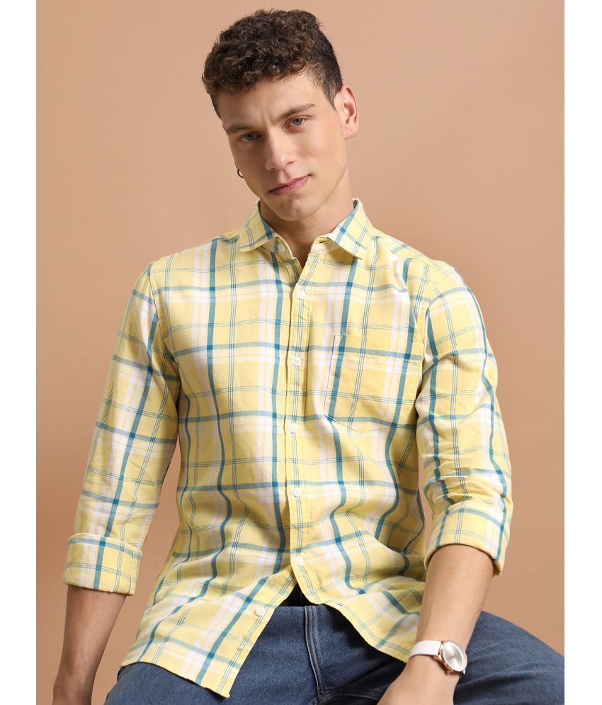     			Ketch Cotton Blend Slim Fit Checks Full Sleeves Men's Casual Shirt - Yellow ( Pack of 1 )