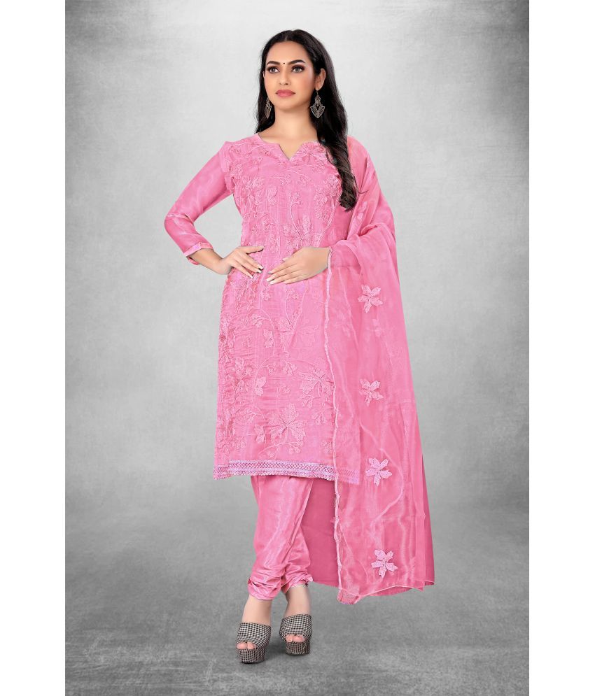 pandadi saree Unstitched Organza Printed Dress Material - Pink ( Pack of 1 ) pandadi saree Unstitched Organza Printed Dress Material - Pink ( Pack of 1 )