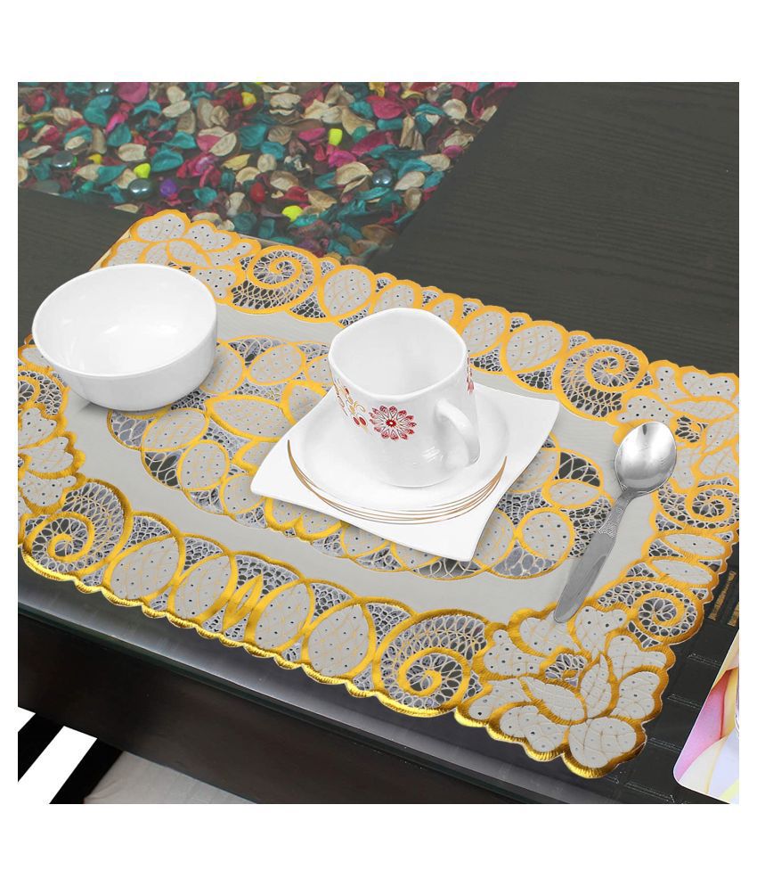     			HOMETALES Gold Printed PVC 6 Seater Table Mats (Pack of 6)