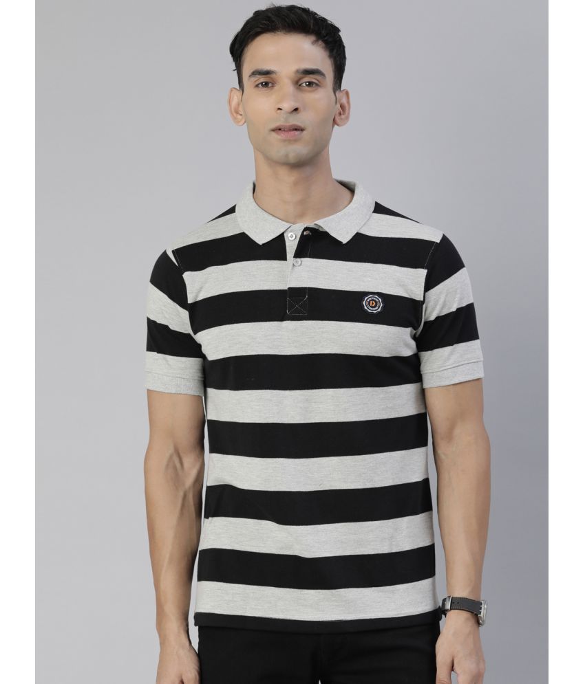     			Dixcy Scott Originals Cotton Regular Fit Striped Half Sleeves Men's Polo T Shirt - Black ( Pack of 1 )
