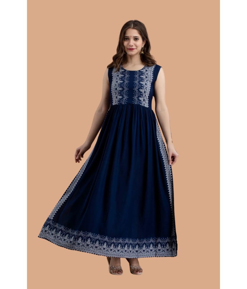     			Glomee Rayon Printed Straight Women's Kurti - Blue ( Pack of 1 )