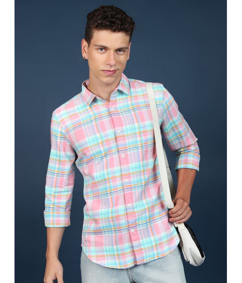     			Ketch Cotton Blend Slim Fit Checks Full Sleeves Men's Casual Shirt - Pink ( Pack of 1 )