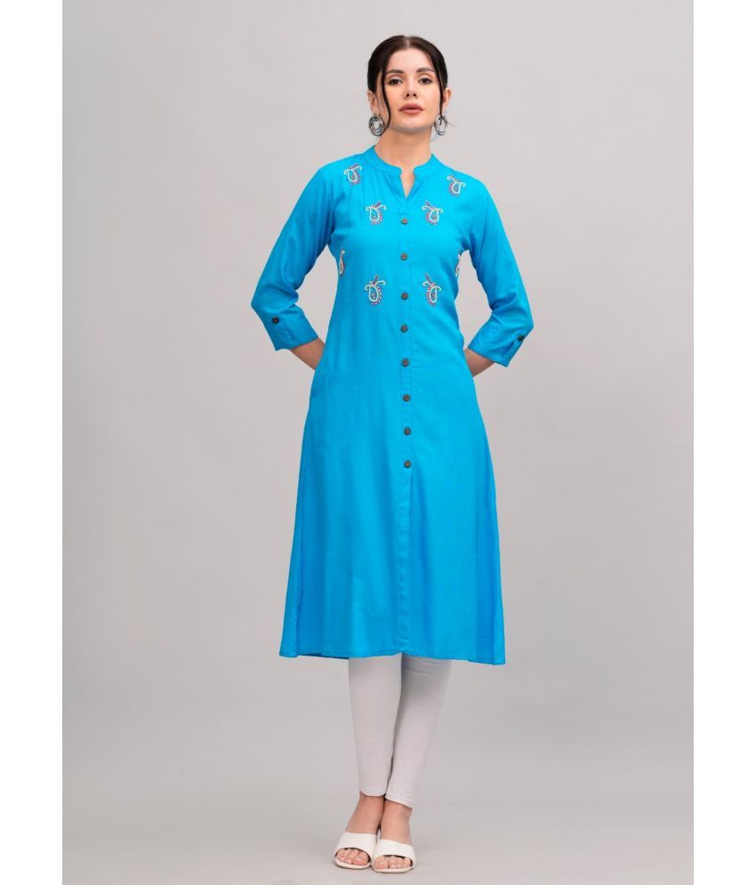     			MAUKA Rayon Embellished Front Slit Women's Kurti - Blue ( Pack of 1 )