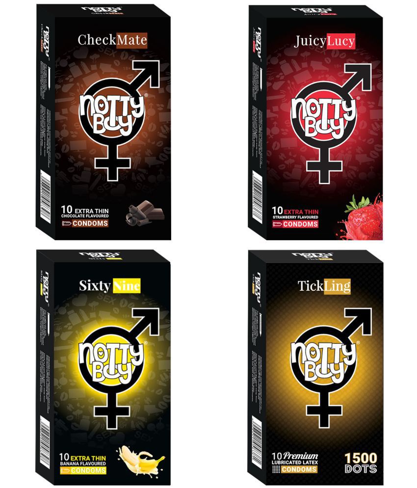    			NottyBoy Mixed Pack Chocolate Strawberry Banana Flavoured and Extra Dotted Condoms - 40 Count