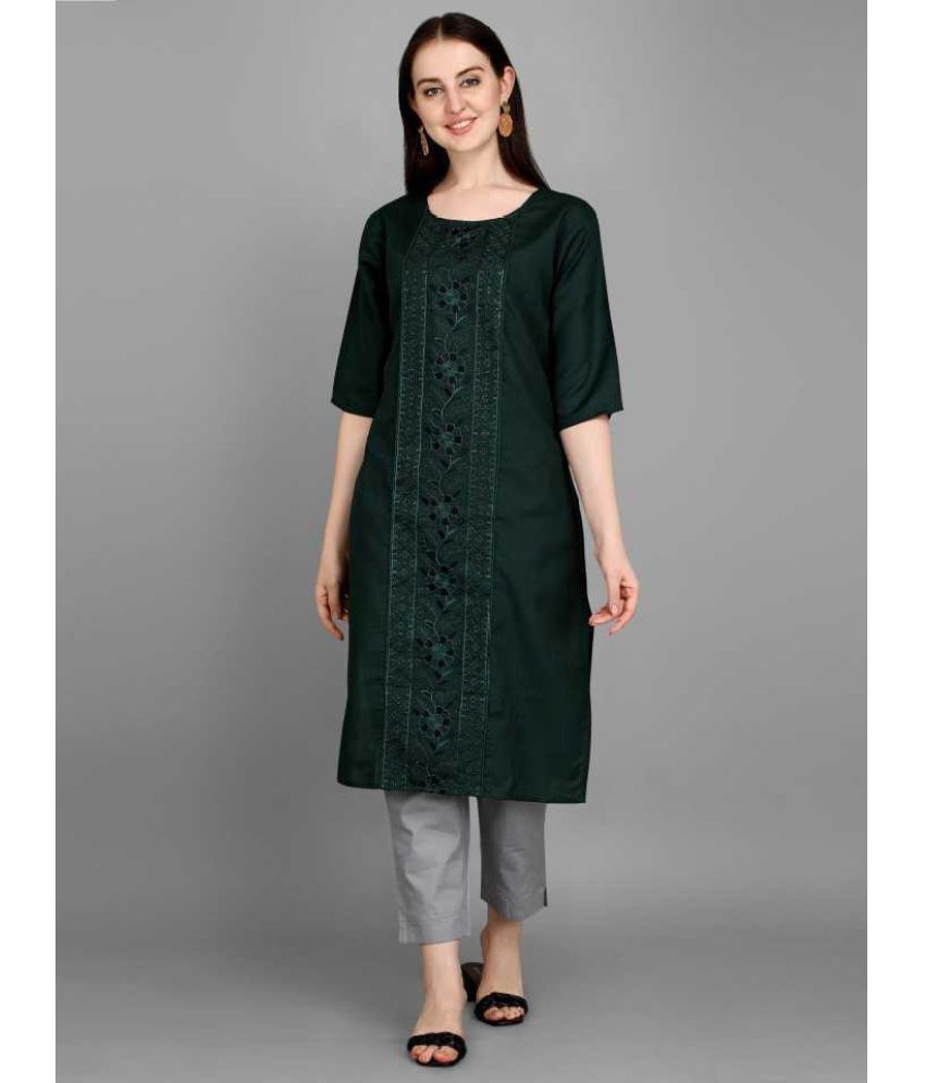     			VINHSCAPE Cotton Blend Embroidered Straight Women's Kurti - Green ( Pack of 1 )
