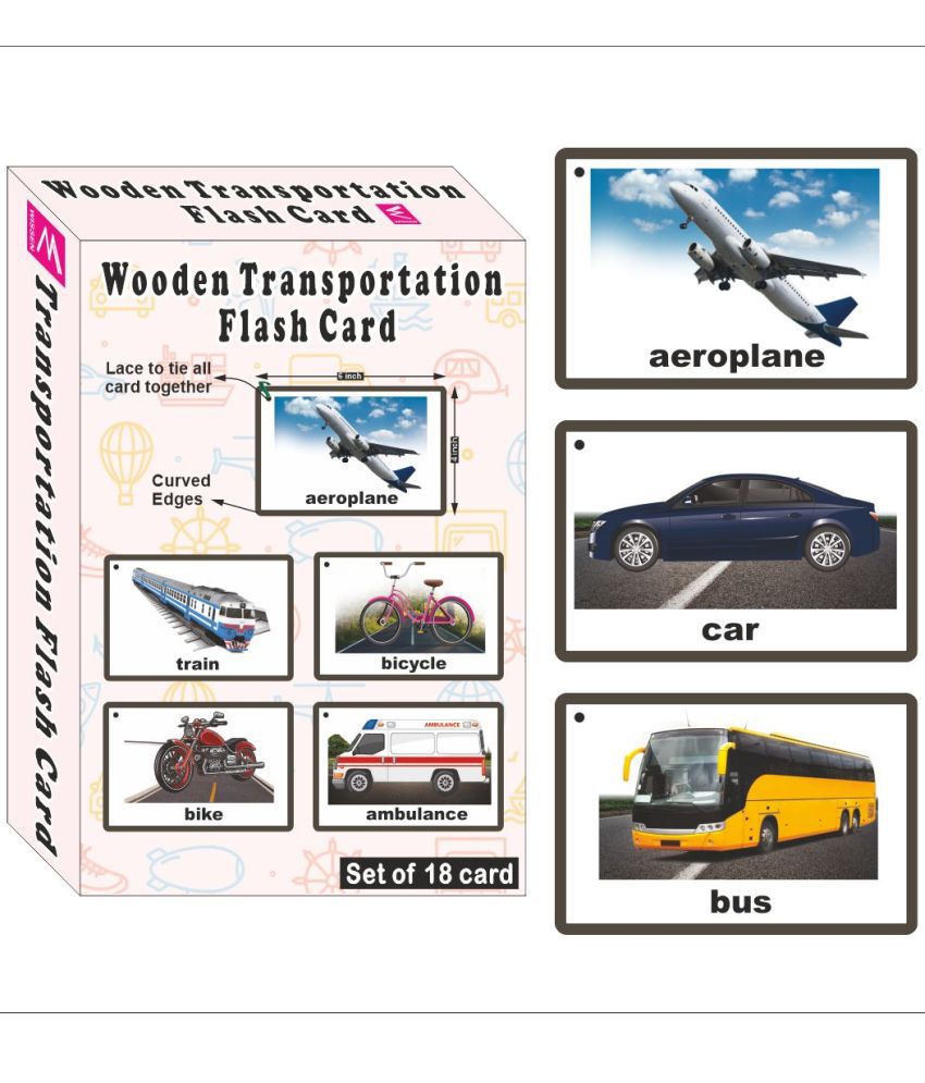     			WISSEN Wooden (MDF) Transportation  Learning Flash card with lacing thread.
