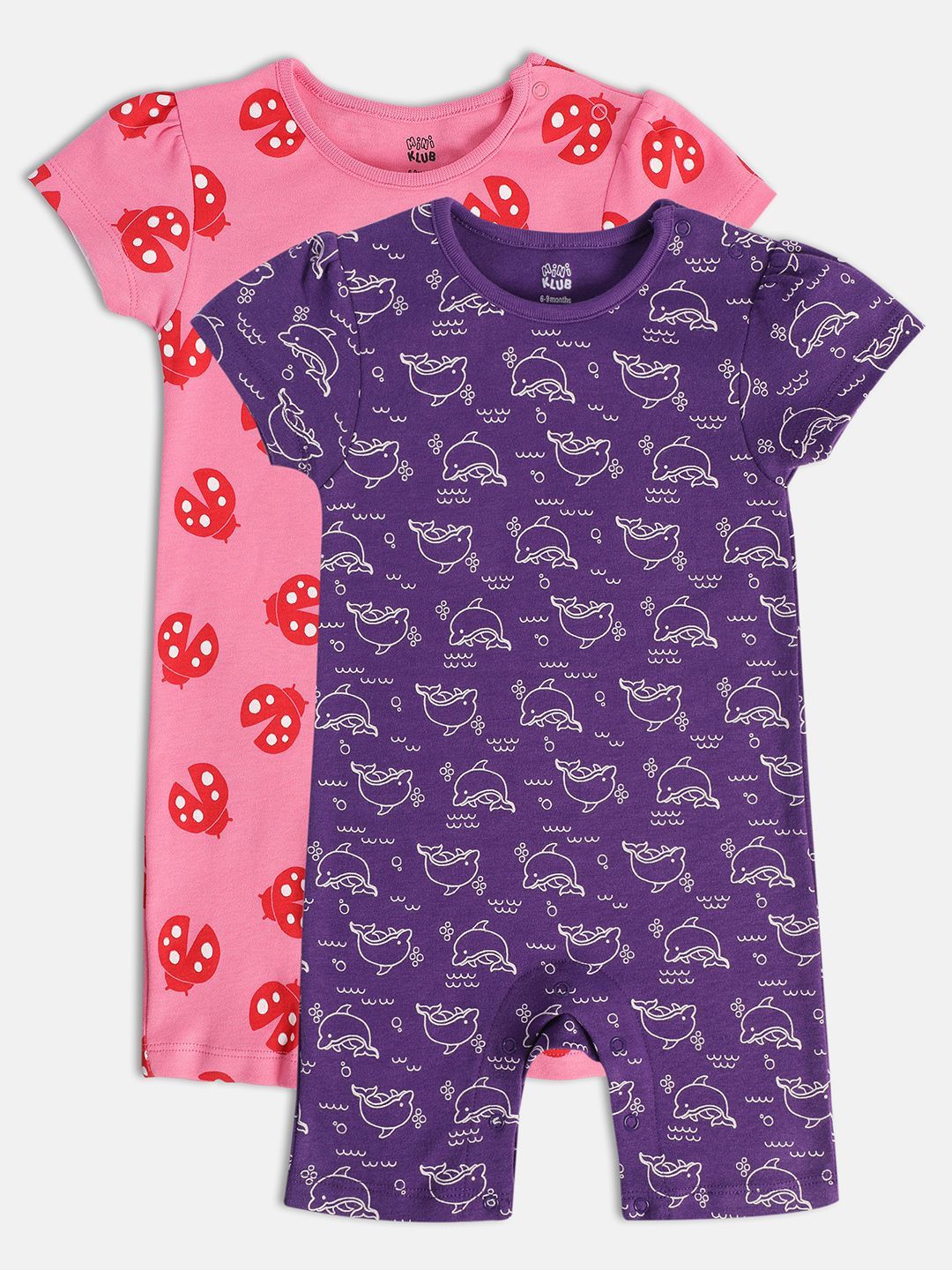     			miniklub Multicolor Cotton Rompers For Baby Girl ( Pack of 2 )