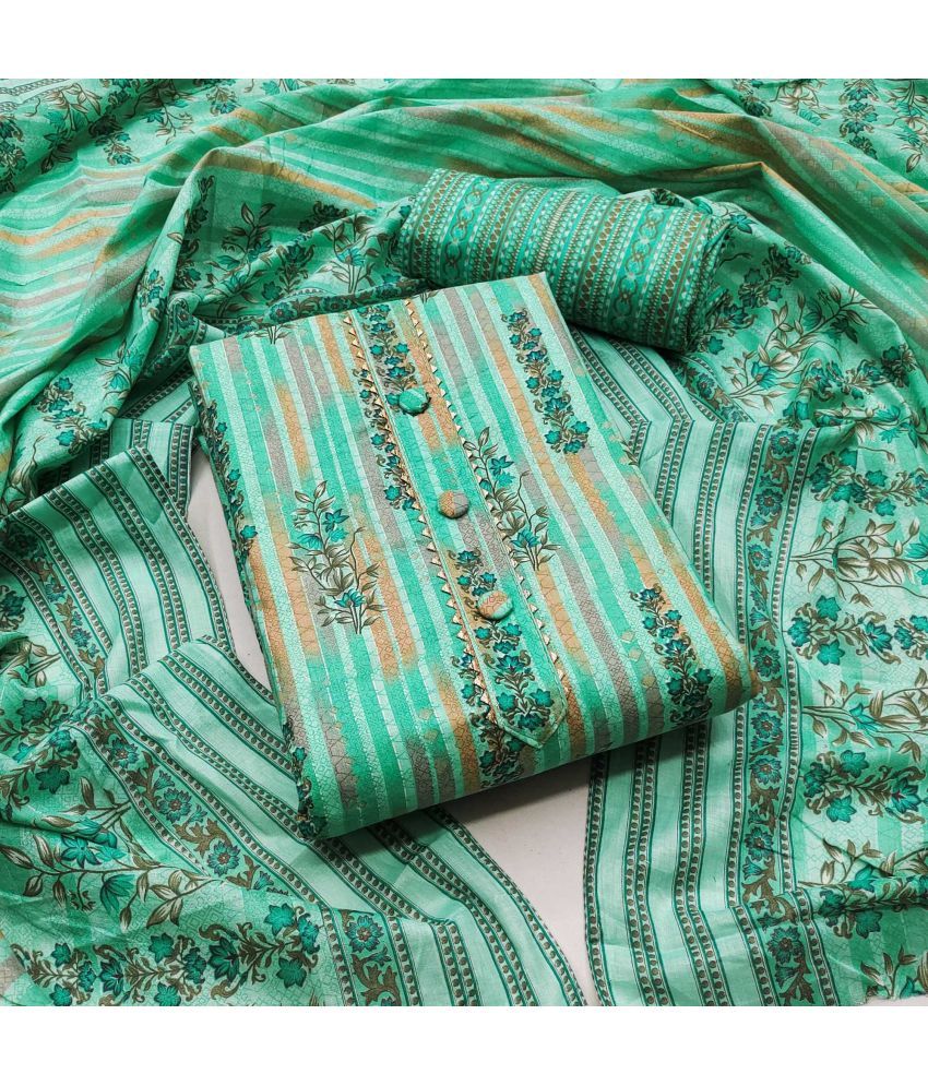     			pandadi saree Unstitched Cotton Embroidered Dress Material - Teal ( Pack of 1 )