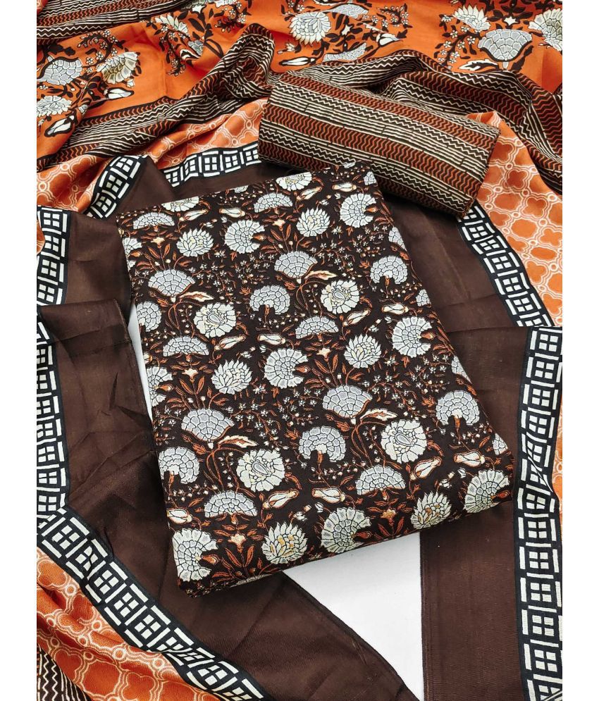     			pandadi saree Unstitched Cotton Printed Dress Material - Brown ( Pack of 1 )