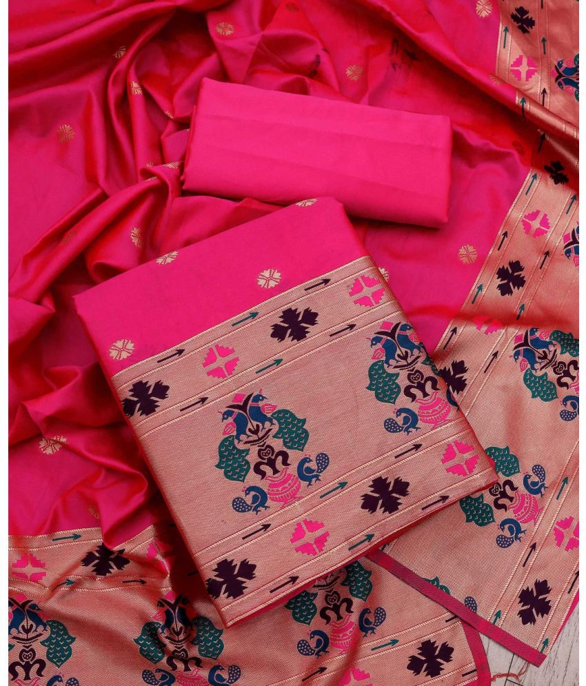     			pandadi saree Unstitched Silk Printed Dress Material - Pink ( Pack of 1 )