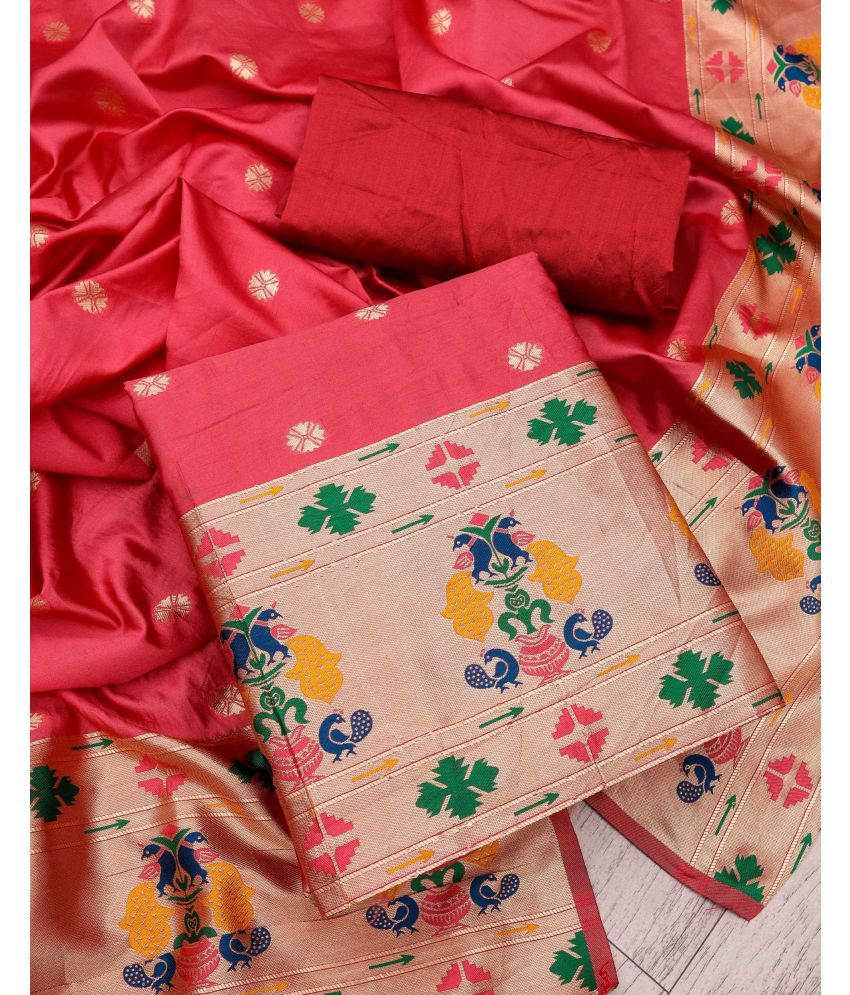     			pandadi saree Unstitched Silk Printed Dress Material - Red ( Pack of 1 )
