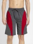 Jockey 9411 Men's Super Combed Cotton Rich Straight Fit Solid Shorts-Charcoal Melange & Shanghai Red