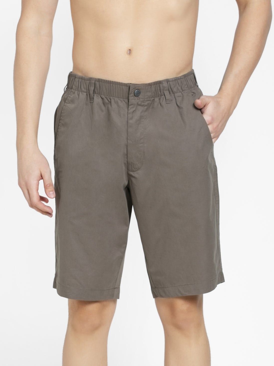     			Jockey 1203 Men's Super Combed Mercerised Cotton Woven Fabric Straight Fit Solid Shorts - Dark Khaki