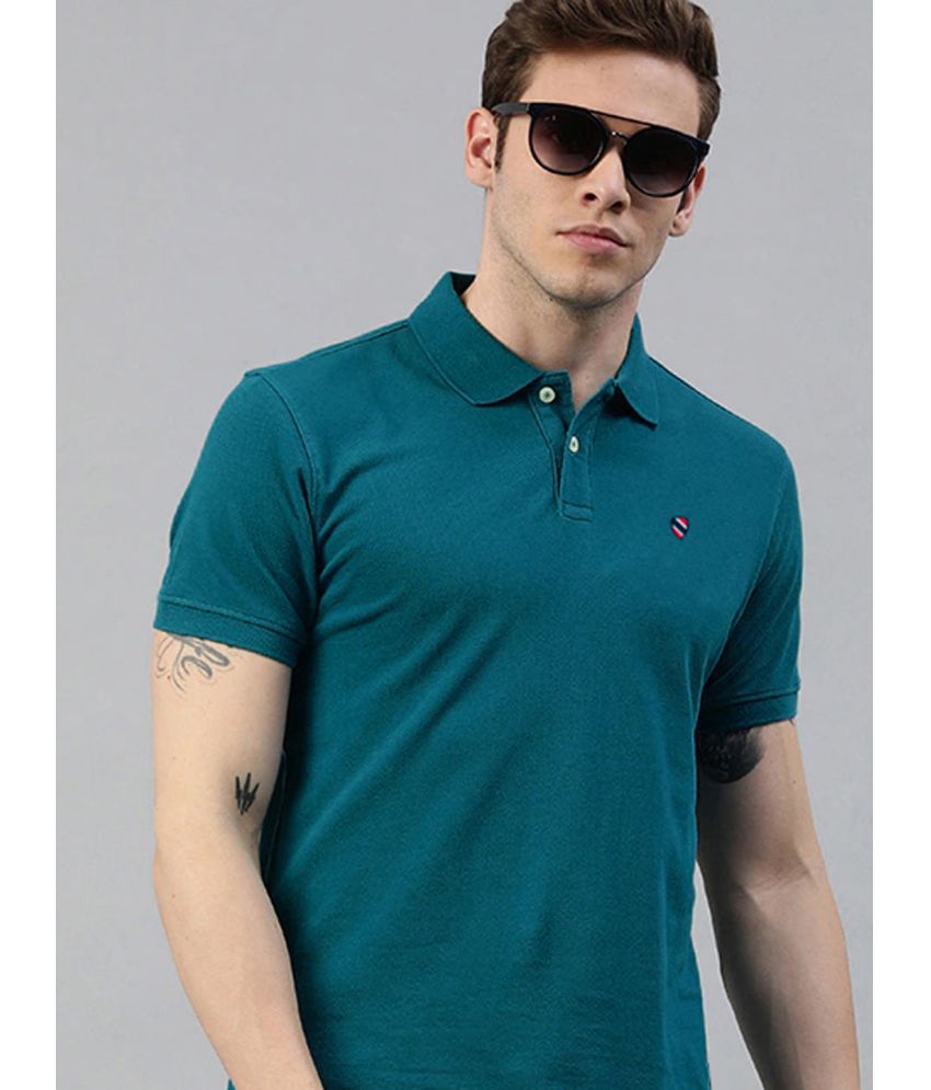     			Merriment Cotton Blend Regular Fit Solid Half Sleeves Men's Polo T Shirt - Teal Blue ( Pack of 1 )