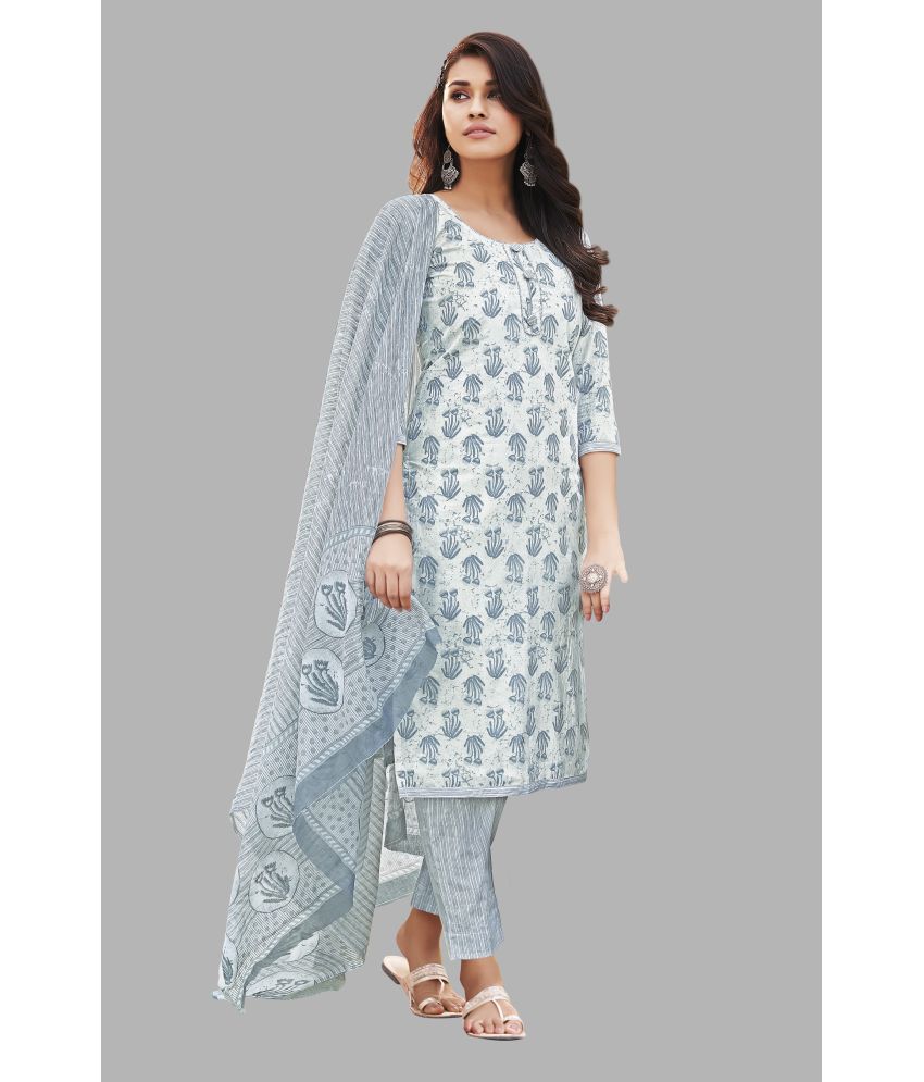     			SIMMU Cotton Printed Kurti With Pants Women's Stitched Salwar Suit - Off White ( Pack of 1 )