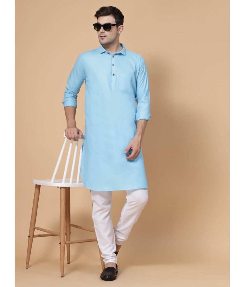     			allan peter Sky Blue Cotton Blend Men's Pathani Kurta ( Pack of 1 )