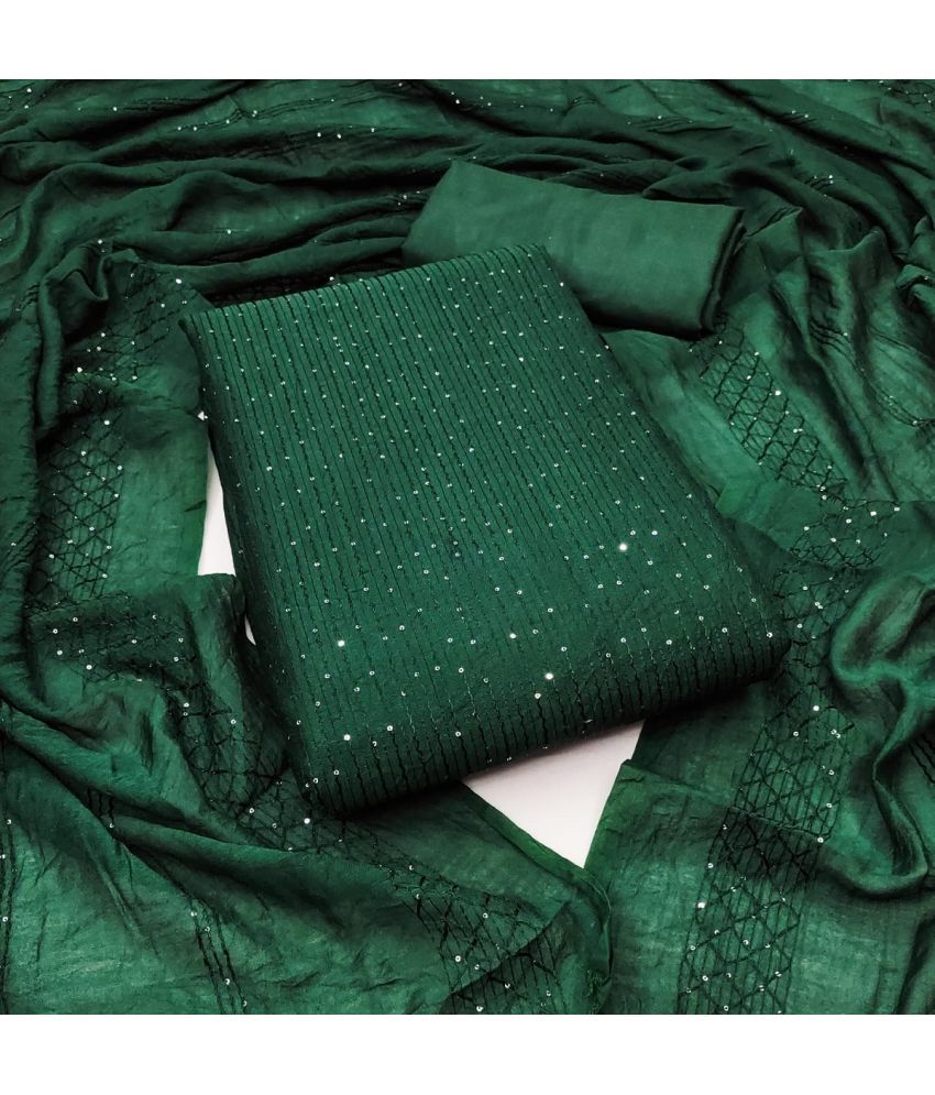     			Apnisha Unstitched Chanderi Embellished Dress Material - Green ( Pack of 1 )