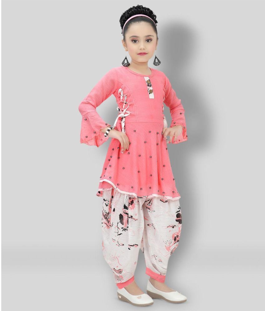     			Cherry Tree Girls Cotton Blend Patiala Kurta Set ( Pack of 1 , Pink )