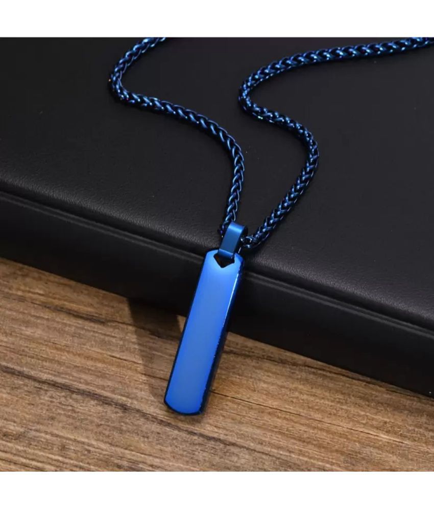     			Fashion Frill Silver Chain For Men Stainless Steel Bar Pendant Blue Silver Chain Pendant For Men Boys Love Gifts Mens Jewellery