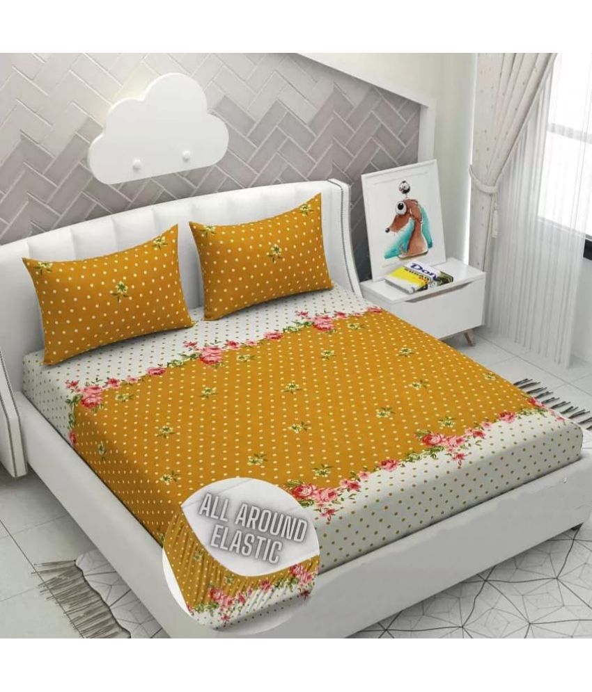     			JBTC Cotton Polka Dots Fitted 1 Bedsheet with 2 Pillow Covers ( Queen Size ) - Yellow