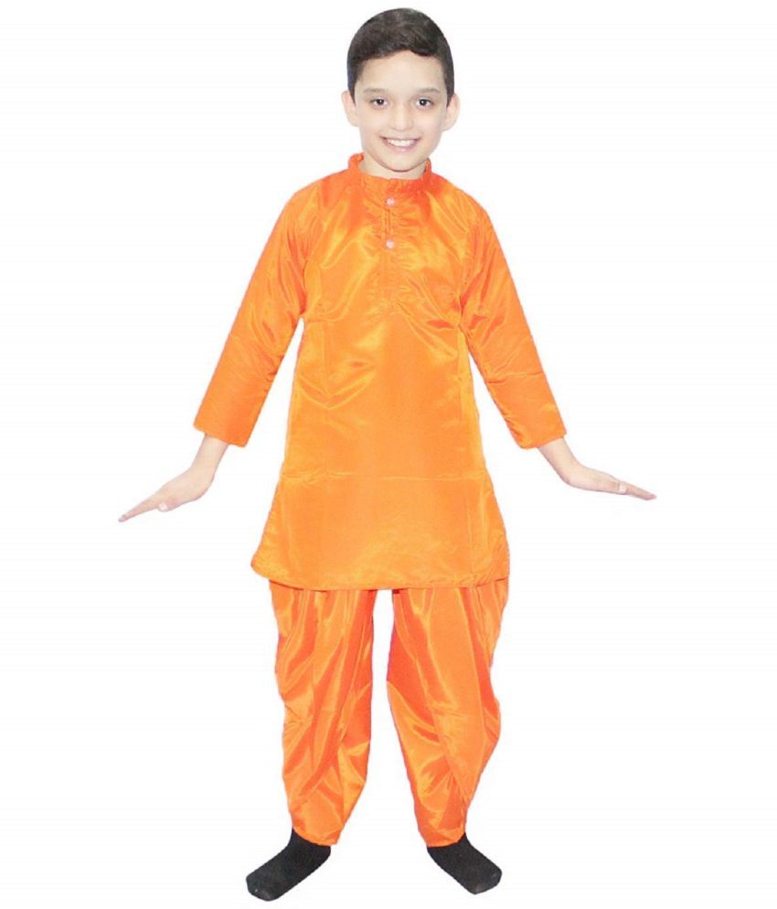     			Kaku Fancy Dresses Indian Ethnic Wear Orange Dhoti Kurta Costume For Boys - Orange