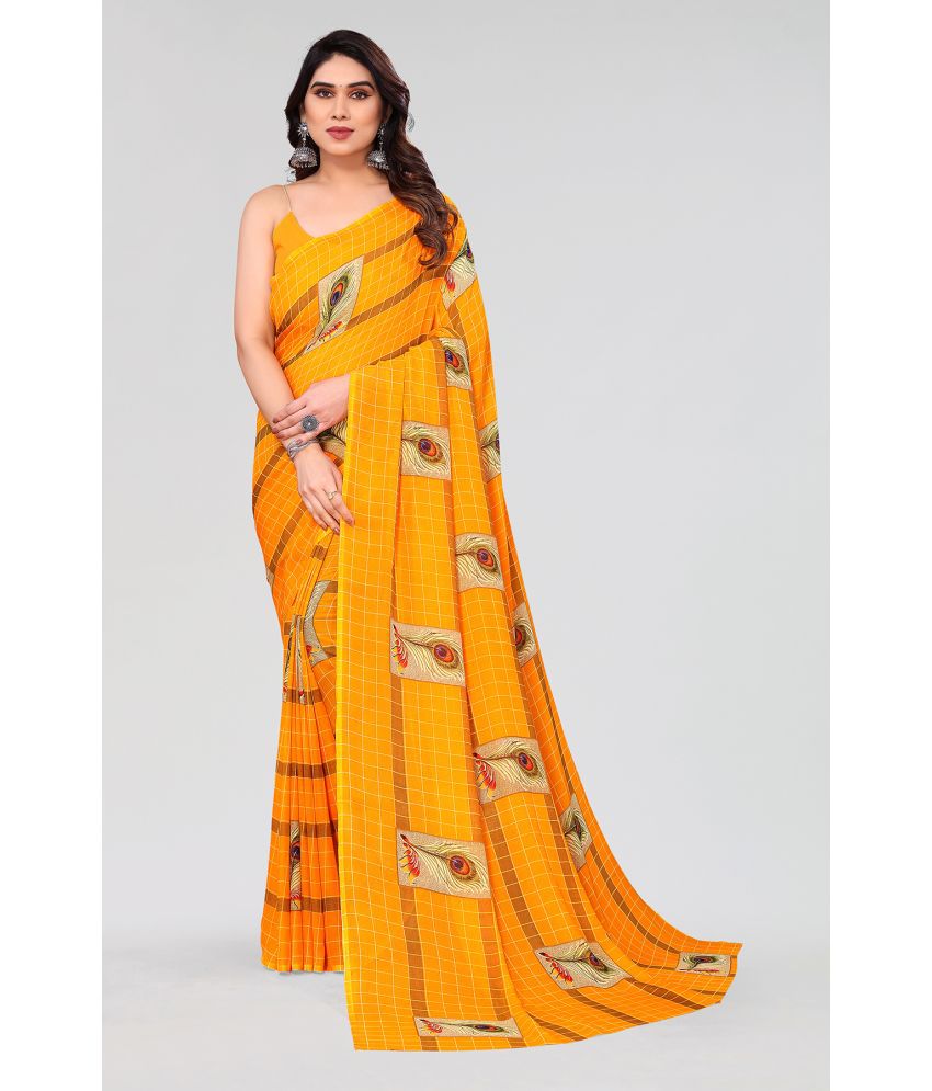     			Kashvi Sarees Georgette Checks Saree Without Blouse Piece - Yellow ( Pack of 1 )