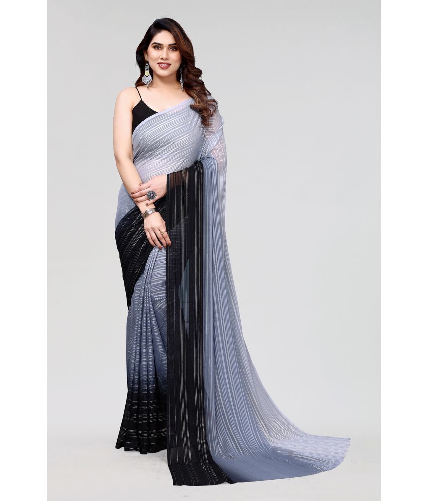     			Kashvi Sarees Satin Embellished Saree Without Blouse Piece - Grey ( Pack of 1 )