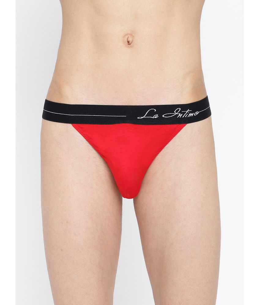     			La Intimo Red Cotton Men's Thongs ( Pack of 1 )