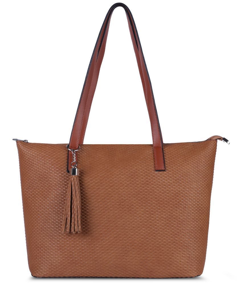     			Style Smith Tan Faux Leather Women Tote Handbag-With Free Tassel