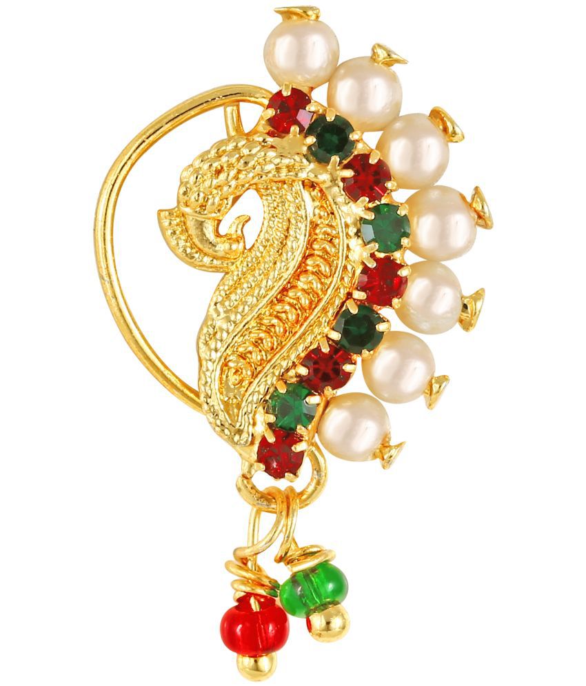     			Vivastri Gold Plated Red Stone with Peals Alloy Maharashtrian Nath Nathiya./ Nose Pin for Women &Girls VIVA1005NTH-Press