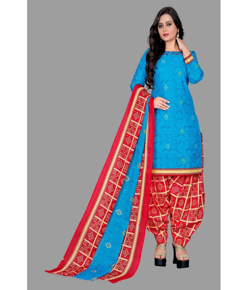     			WOW ETHNIC Unstitched Cotton Printed Dress Material - Blue ( Pack of 1 )