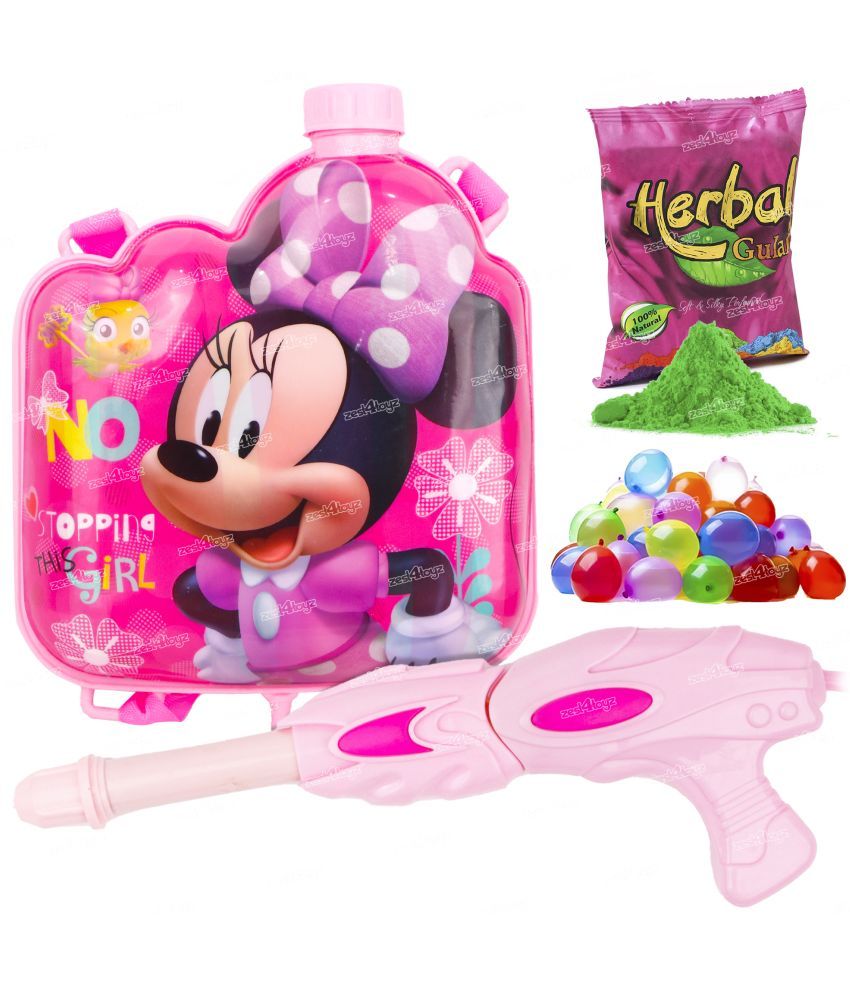     			Zest 4 Toyz Holi Pichkari Water Gun for Kids Boy Girl Powerful High Pressure Tank Spray with 100 Balloon, Minnie (Rainbow Tank)