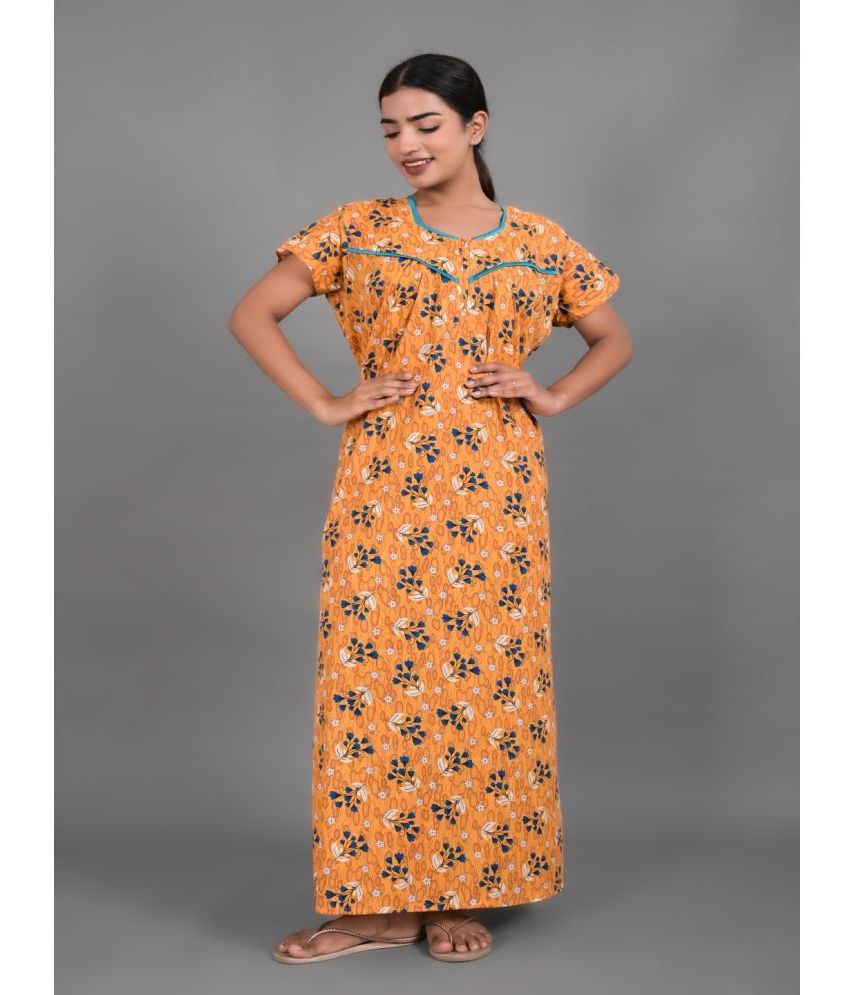     			rajeraj Yellow Cotton Women's Nightwear Nighty & Night Gowns ( Pack of 1 )