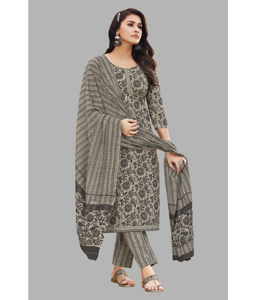     			shree jeenmata collection Cotton Printed Kurti With Pants Women's Stitched Salwar Suit - Grey ( Pack of 1 )