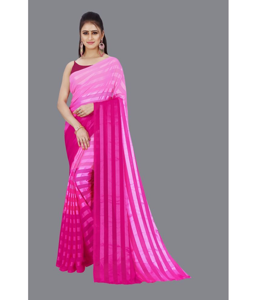     			ANAND SAREES Georgette Striped Saree With Blouse Piece - Pink ( Pack of 1 )