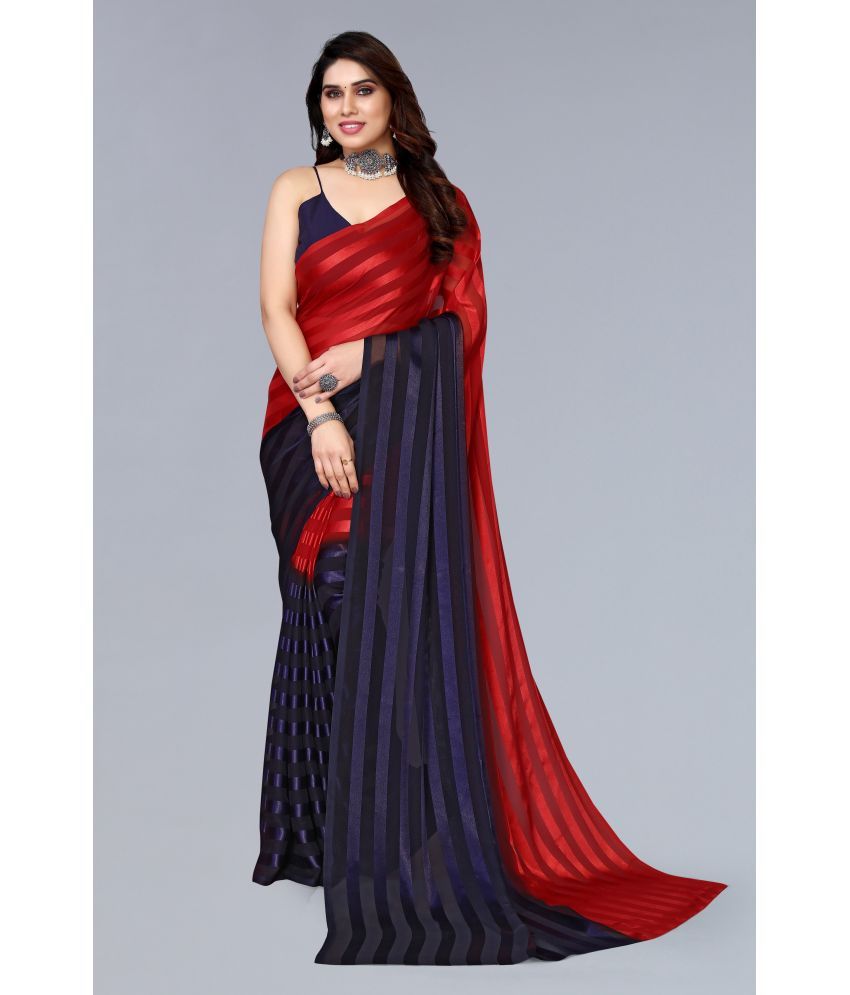     			ANAND SAREES Georgette Striped Saree With Blouse Piece - Red ( Pack of 1 )