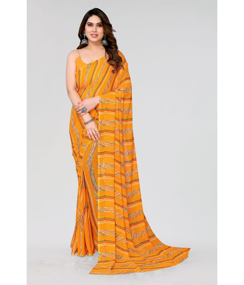     			ANAND SAREES Georgette Striped Saree Without Blouse Piece - Yellow ( Pack of 1 )