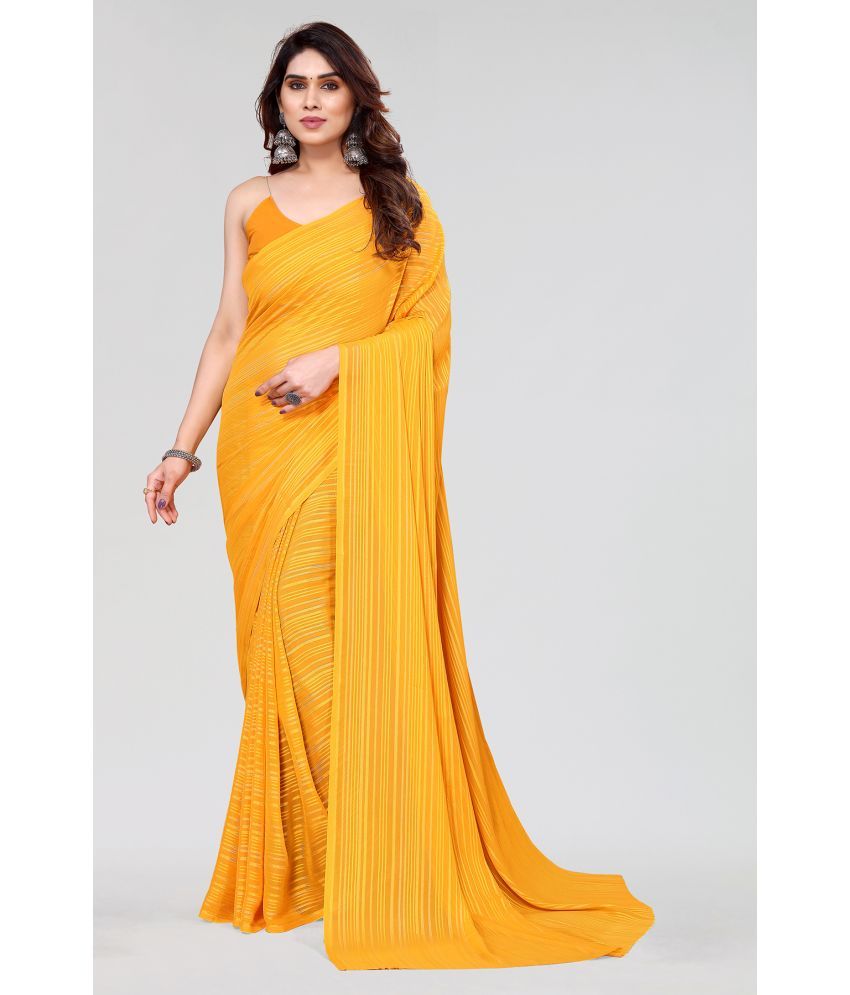     			ANAND SAREES Satin Striped Saree With Blouse Piece - Yellow ( Pack of 1 )