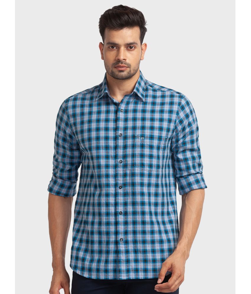     			Colorplus Cotton Blend Regular Fit Checks Full Sleeves Men's Casual Shirt - Blue ( Pack of 1 )