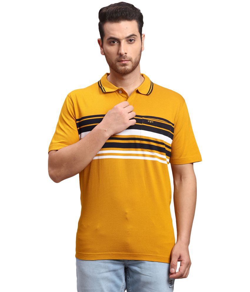     			Colorplus Cotton Slim Fit Striped Half Sleeves Men's Polo T-Shirt - Yellow ( Pack of 1 )