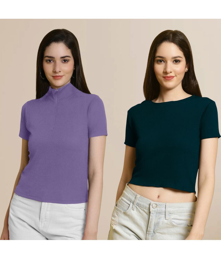     			Fabflee Multi Color Polyester Women's Crop Top ( Pack of 2 )