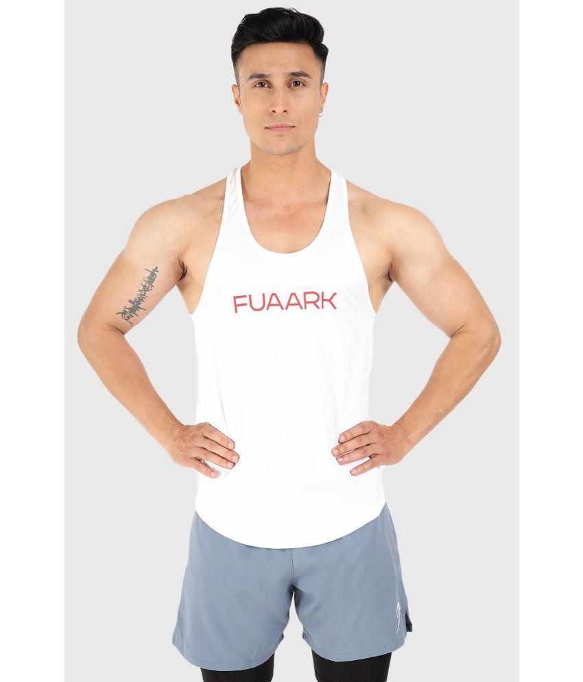     			Fuaark White Polyester Slim Fit Men's Tanks ( Pack of 1 )