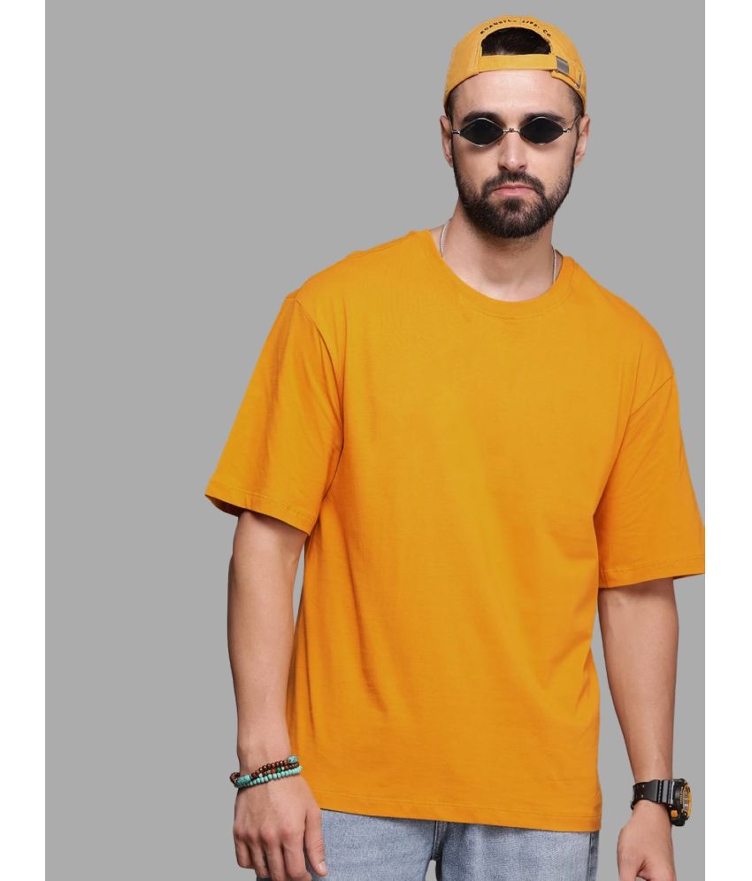    			Leotude Cotton Blend Oversized Fit Solid Half Sleeves Men's T-Shirt - Mustard ( Pack of 1 )