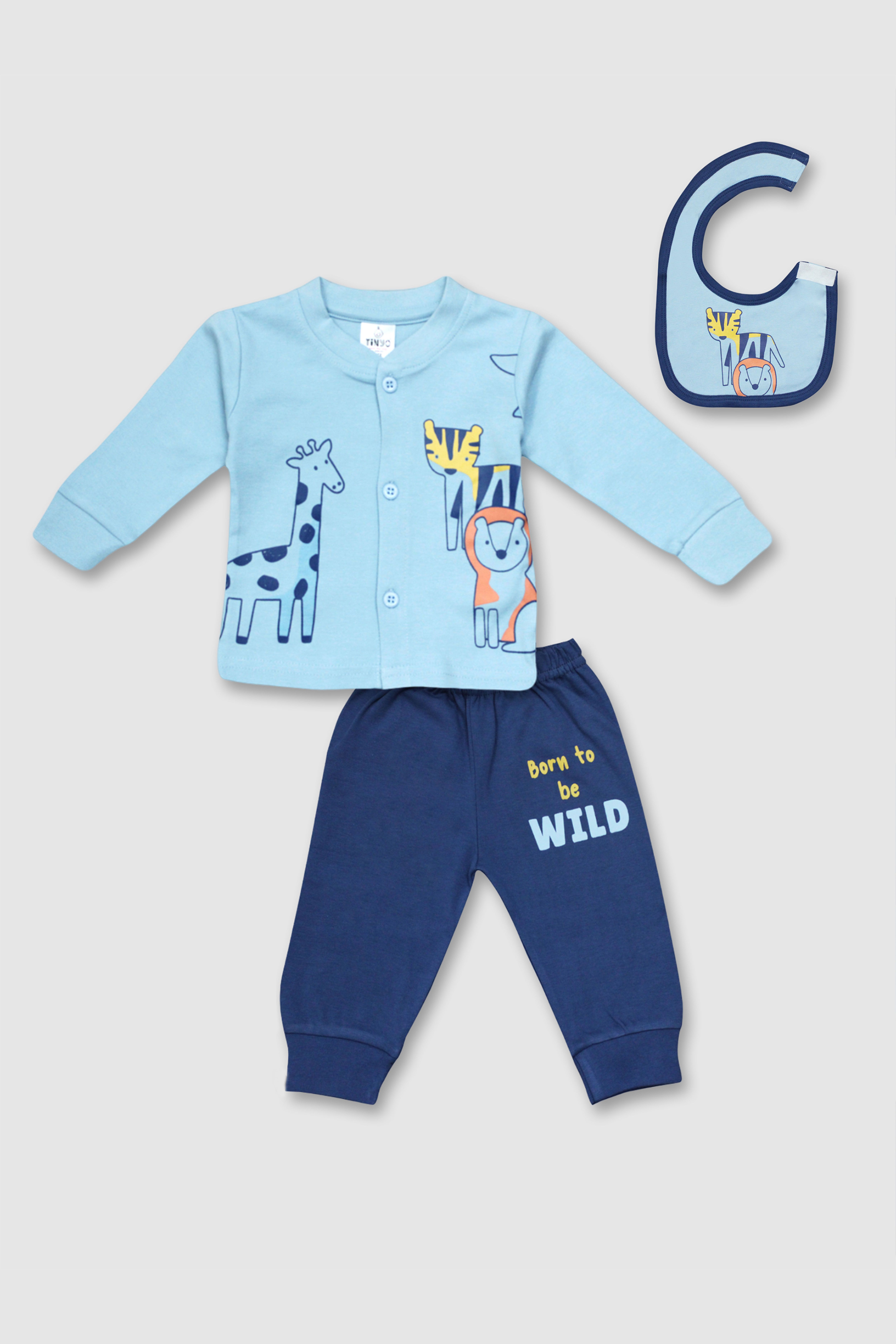     			TINYO Blue Cotton Baby Boy Sweatshirt & Jogger Set ( Pack of 1 )
