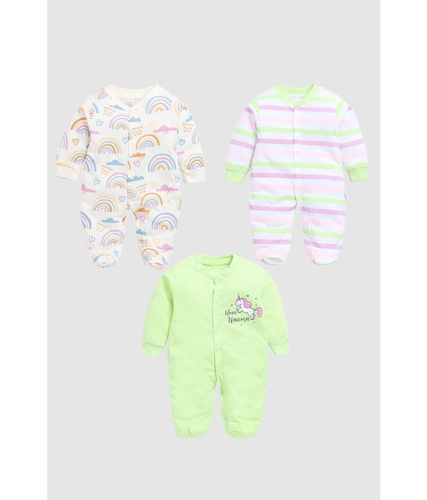     			TINYO Multicolor Cotton Rompers For Baby Girl ( Pack of 3 )