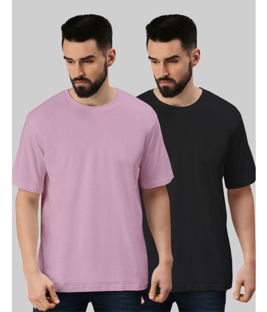     			Veirdo 100% Cotton Oversized Fit Solid Half Sleeves Men's T-Shirt - Black ( Pack of 2 )
